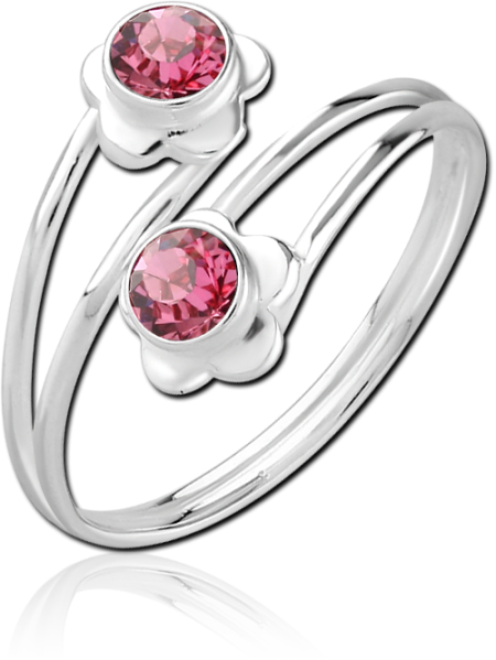 STERLING SILVER 925 JEWELED TOE RING - TWO FLOWERS