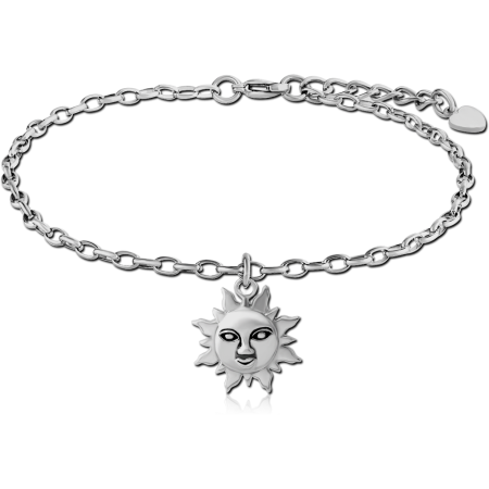 SURGICAL STEEL OVAL ROLLO CHAIN ANKLET WITH CHARM - SUN