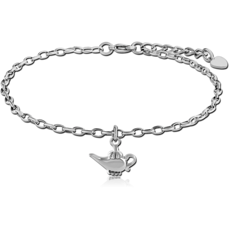 SURGICAL STEEL OVAL ROLLO CHAIN ANKLET WITH CHARM - ALADDIN POT