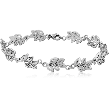 316L SURGICAL STEEL ANKLET WITH LINKED LEAF BRANCH CHARMS