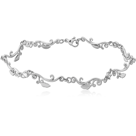 316L SURGICAL STEEL ANKLET VINE SCROLL LINKS WITH LEAF ACCENTS