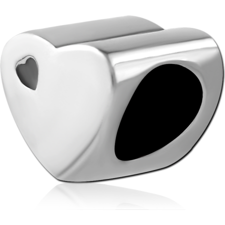 SURGICAL STEEL BEAD HEART SHAPE WITH SIDE HEART CUTOUT POLISHED