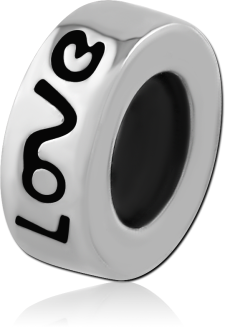 SURGICAL STEEL BEAD LOVE TEXT BLACK ENAMEL INLAY
