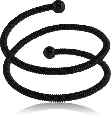 BLACK PVD COATED SURGICAL STEEL DOUBLE WRAP COIL CUFF BANGLE BALL ENDS