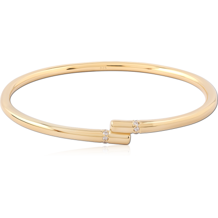 GOLD PLATED 14K STERLING SILVER 925 BANGLE BYPASS WITH DOUBLE CLEAR GEMS