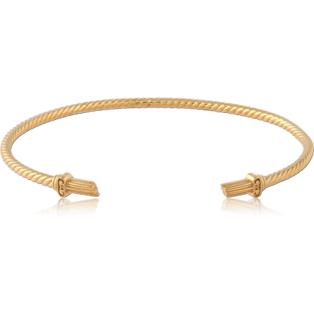 GOLD PLATED 14K STERLING SILVER 925 OPEN CUFF ROPE BANGLE