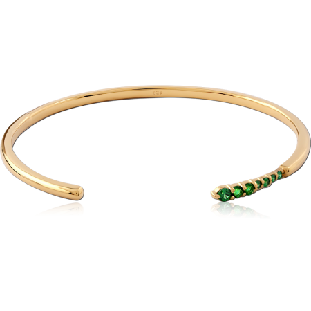 GOLD PLATED 18K STERLING SILVER 925 BANGLE OPEN GREEN GEM END