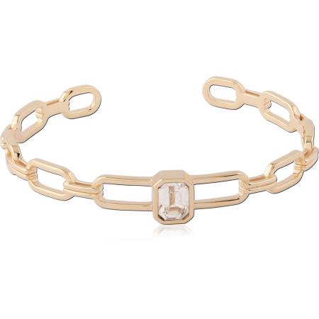 GOLD PLATED 18K STERLING SILVER 925 BANGLE OPEN CHAIN LINK CLEAR GEM