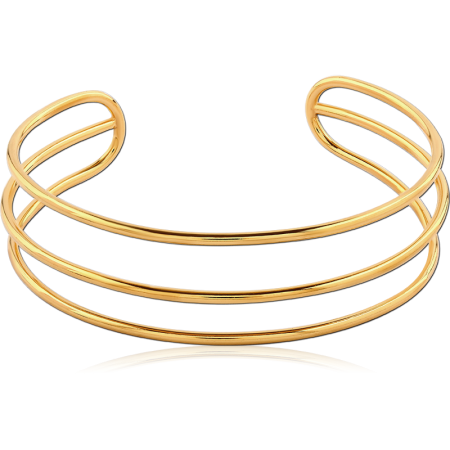 GOLD PVD COATED SURGICAL STEEL BANGLE TRIPLE WIRE OPEN CUFF