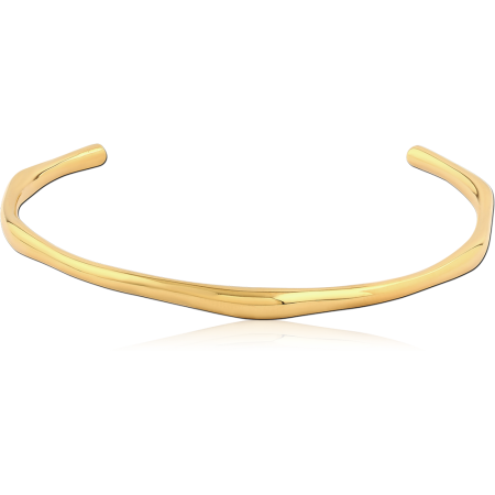 GOLD PVD COATED SURGICAL STEEL BANGLE SCULPTED EDGE OPEN CUFF