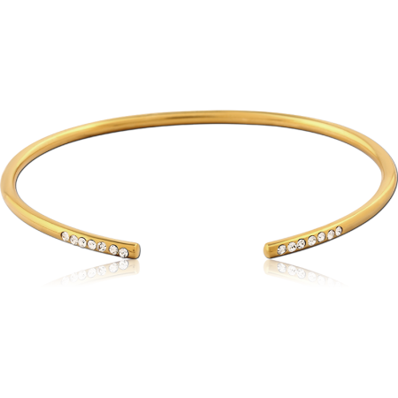 GOLD PVD COATED SURGICAL STEEL BANGLE PAVE CRYSTAL END ACCENTS
