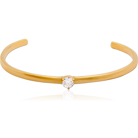 GOLD PVD COATED SURGICAL STEEL BANGLE SINGLE CENTER CRYSTAL ACCENT