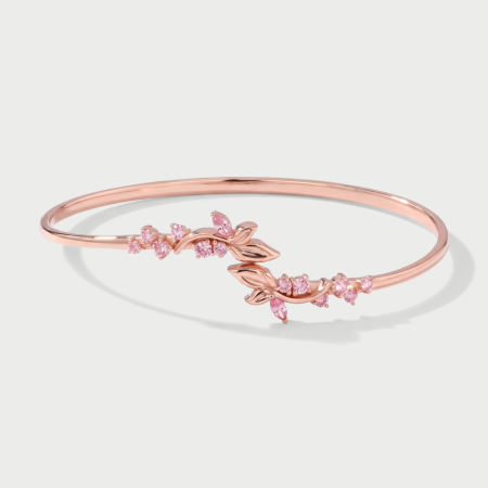 ROSE GOLD PLATED STERLING SILVER 925 BANGLE LEAF VINE PINK GEMS