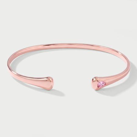 ROSE GOLD PLATED STERLING SILVER 925 BANGLE OPEN CUFF PINK GEM ACCENT