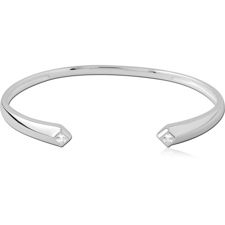 RHODIUM PLATED STERLING SILVER 925 BANGLE OPEN CUFF TAPERED ENDS WITH GEMS