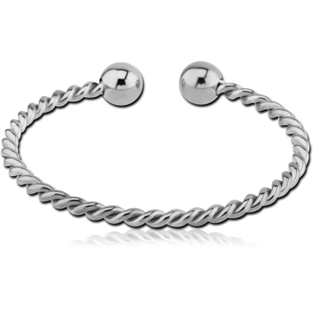 316L SURGICAL STEEL TWISTED WIRE CUFF BANGLE WITH BALL ENDS