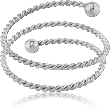 316L SURGICAL STEEL DOUBLE WRAP TWISTED WIRE CUFF BANGLE WITH BALL ENDS