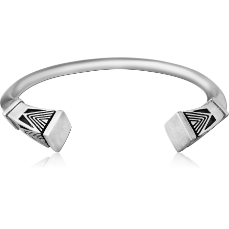 316L SURGICAL STEEL BANGLE WITH GEOMETRIC END CAPS BLACK DETAILING