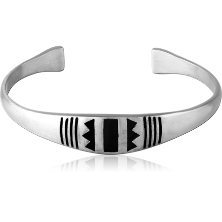 316L SURGICAL STEEL BANGLE TRIBAL ETCHED CENTER WITH BLACK DETAILING