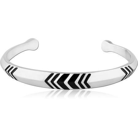316L SURGICAL STEEL BANGLE CHEVRON ARROW PATTERN WITH BLACK DETAILING