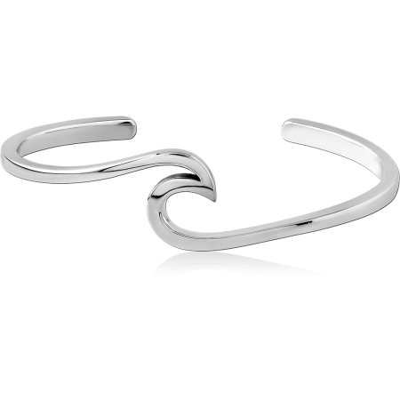 SURGICAL STEEL BANGLE OPEN WAVE DESIGN OPEN ENDED CUFF POLISHED FINISH