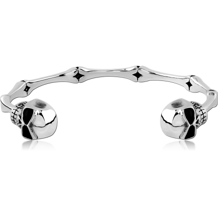 316L SURGICAL STEEL BANGLE BONE BAR WITH SKULL ENDS OPEN CUFF