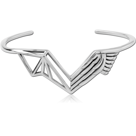 316L SURGICAL STEEL BANGLE GEOMETRIC AND LAYERED PANEL DETAIL OPEN CUFF