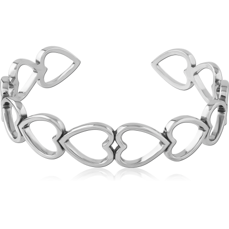 316L SURGICAL STEEL BANGLE REPEATING HEART OUTLINE LINKS OPEN CUFF