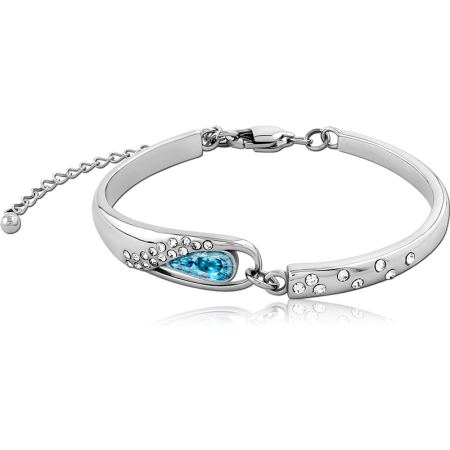SURGICAL STEEL BANGLE TEARDROP BLUE GEM WITH CRYSTAL ACCENTS ADJUSTABLE