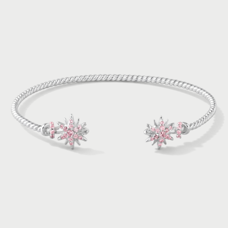 STERLING SILVER 925 BANGLE ROPE CUFF WITH PINK STARBURST ENDS