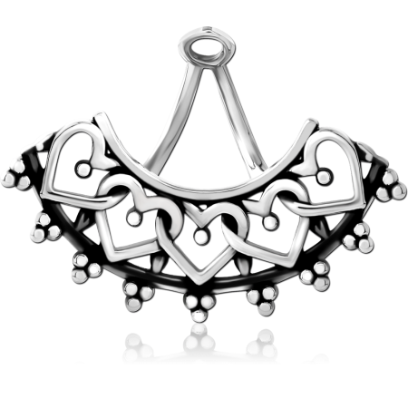 SURGICAL STEEL NAVEL HANGER LINKED HEARTS WITH DANGLE ACCENTS