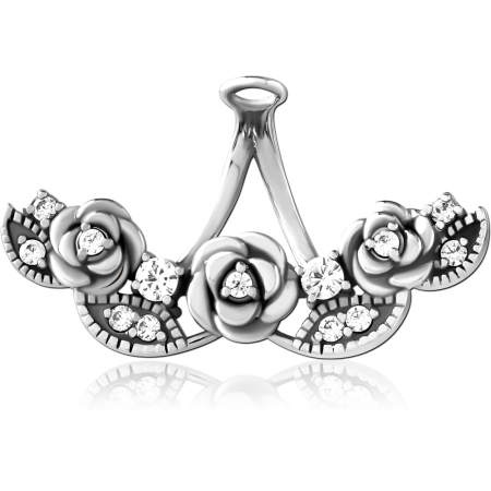 SURGICAL STEEL NAVEL HANGER ROSE FLOWERS WITH CLEAR GEMS