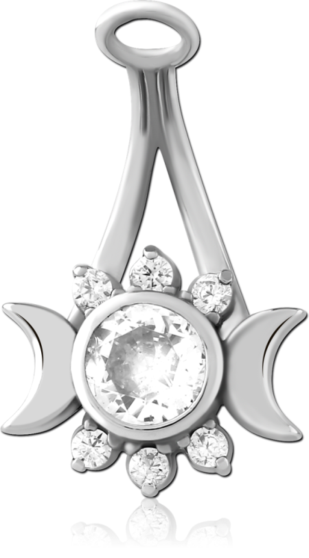SURGICAL STEEL NAVEL HANGER CRESCENTS WITH CLEAR CENTER GEM ACCENTS