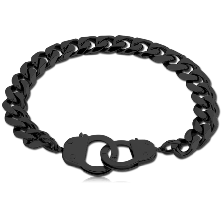 BLACK PVD COATED SURGICAL STEEL BRACELET CURB CHAIN HANDCUFF CLASP