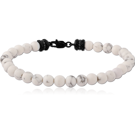 BLACK PVD COATED SURGICAL STEEL ELLASTIC BRACELET WITH HOWLITE STONE BEADS