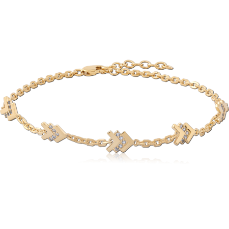 GOLD PLATED 14K STERLING SILVER 925 CHAIN BRACELET ARROW ACCENTS WITH CLEAR GEMS