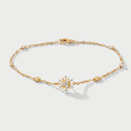 GOLD PLATED 14K STERLING SILVER 925 CHAIN BRACELET STARBURST CENTER WITH CLEAR GEMS