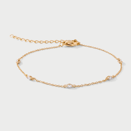 GOLD PVD 18K COATED SURGICAL STEEL BRACELET MARQUISE CLEAR GEM STATIONS