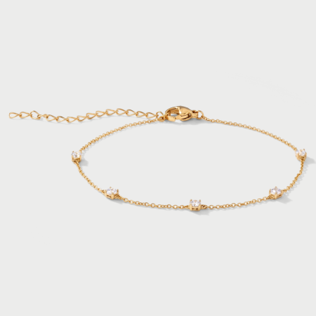 316L GOLD PVD 18K COATED SURGICAL STEEL BRACELET FIVE ROUND CLEAR GEMS
