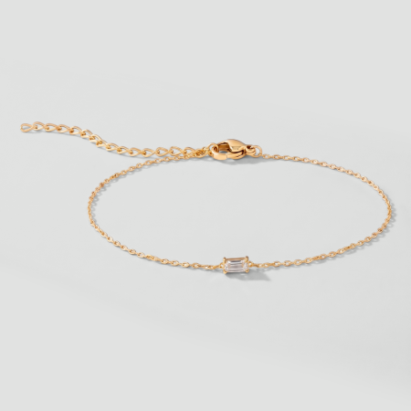 316L GOLD PVD 18K SURGICAL STEEL NECKLACE BAGUETTE CLEAR STONES STATION DESIGN ADJUSTABLE CHAIN