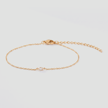 316L GOLD PVD 18K COATED SURGICAL STEEL BRACELET MARQUISE CLEAR GEM STATIONS