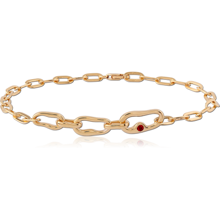 GOLD PLATED 18K STERLING SILVER 925 BRACELET PAPERCLIP CHAIN RED GEM