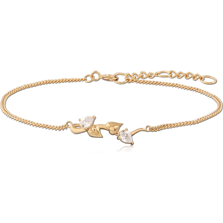 GOLD PLATED 18K STERLING SILVER 925 BRACELET LEAF VINE WITH TEARDROP GEMS