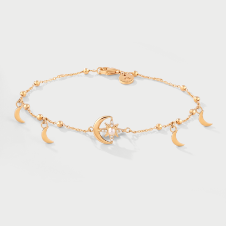 GOLD PLATED 18K STERLING SILVER 925 BRACELET CRESCENT MOON AND STAR WITH MOON CHARMS