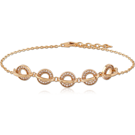 GOLD PLATED 18K STERLING SILVER 925 BRACELET INTERLOCKING CIRCLE LINKS WITH PAVE GEMS