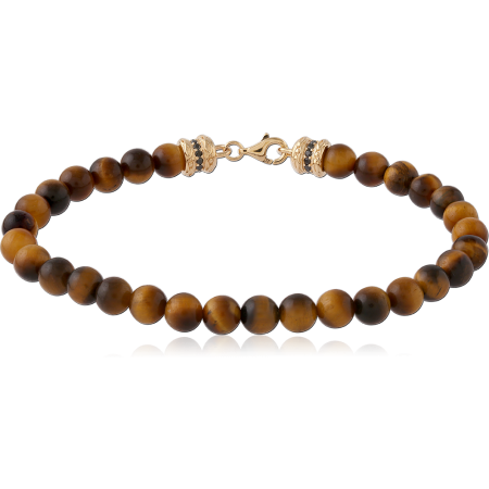 GOLD PLATED 18K STERLING SILVER 925 BRACELET WITH TIGER EYE BEADS