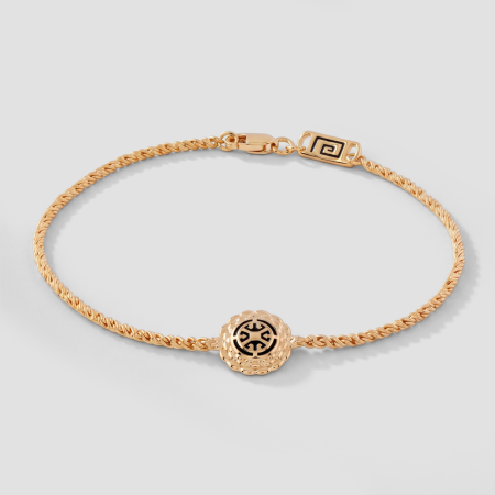 GOLD PLATED 18K STERLING SILVER 925 BRACELET ROPE CHAIN WITH GREEK KEY MEDALLION