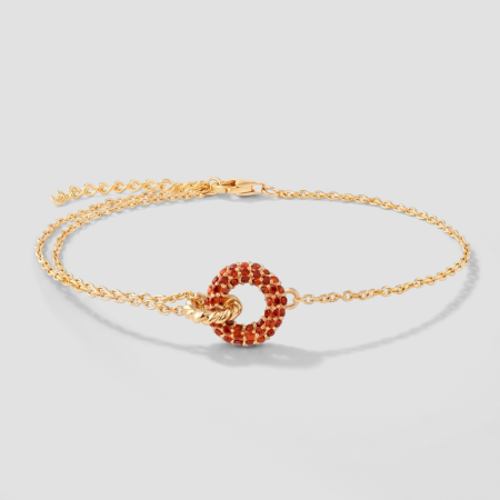 GOLD PLATED 18K STERLING SILVER 925 BRACELET DOUBLE RING KNOT WITH DARK RED GEMS