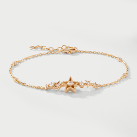 GOLD PLATED 18K STERLING SILVER 925 BRACELET WITH STAR CLUSTER CLEAR GEMS