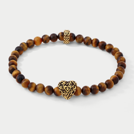 GOLD PVD COATED SURGICAL STEEL ELLASTIC BRACELET WITH STONE BEADS
